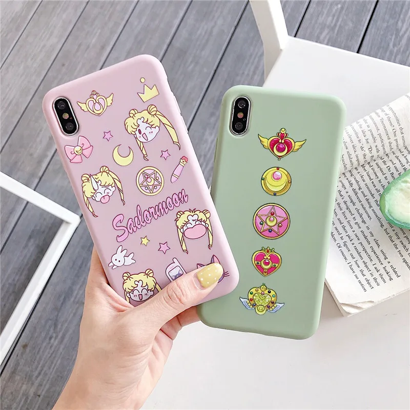 

JAMULAR Japanese Anime Kawaii Sailor Moon Phone Case For iPhone 7 X XS MAX XR 8 6 6s Plus Soft Silicone Back Cover Cute Capa Bag