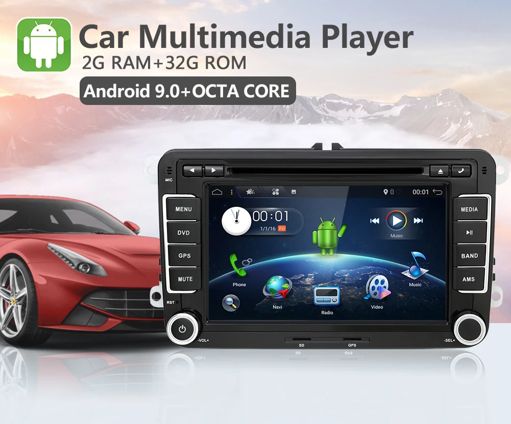 Автомобильный мультимедийный плеер для SHARAN/CADDY/POLO/SCIROCCO/BORA/AMAROK/T5/SAGITAR/TRANSPORTER Android 9,0 Octa Core 32G Wifi 2 Din