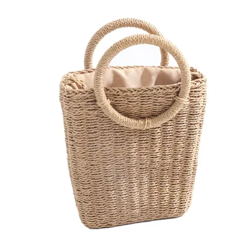 

Caker Brand 2020 Women Straw Bucket Handbag Fashion White Brown PU straw Beach Bags Wholesale
