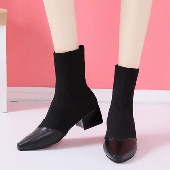 

COOTELILI New 2019 Women Socks Boots Winter Botines Mujer 2019 Ankle Boots For Women Slip On Basic Black Fashion Boots 35-39