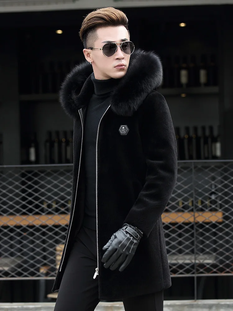 

Autumn Winter Jacket Men Sheep Shearling Fur Coat Mens Fox Fur Collar Wool Jackets Chaqueta Hombre S-7106-2 MY1294