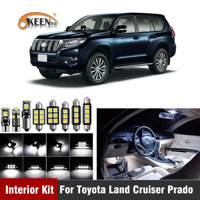 

White Canbus Error Free Led Interior Lighting Kit For Toyota Land Cruiser 80 100 200 Prado 90 120 150 (1990-2019) Dome Map Light