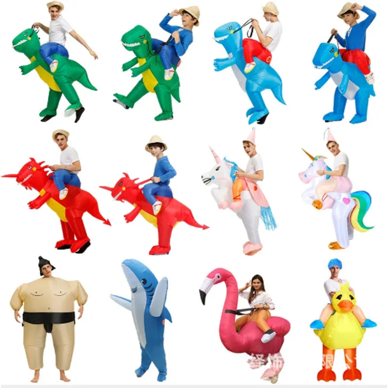 Надувной костюм динозавра для взрослых и детей, единорог сумо, корова, лошадь, Акула, карнавальный костюм, вечерние карнавальные костюмы на Хэллоуин