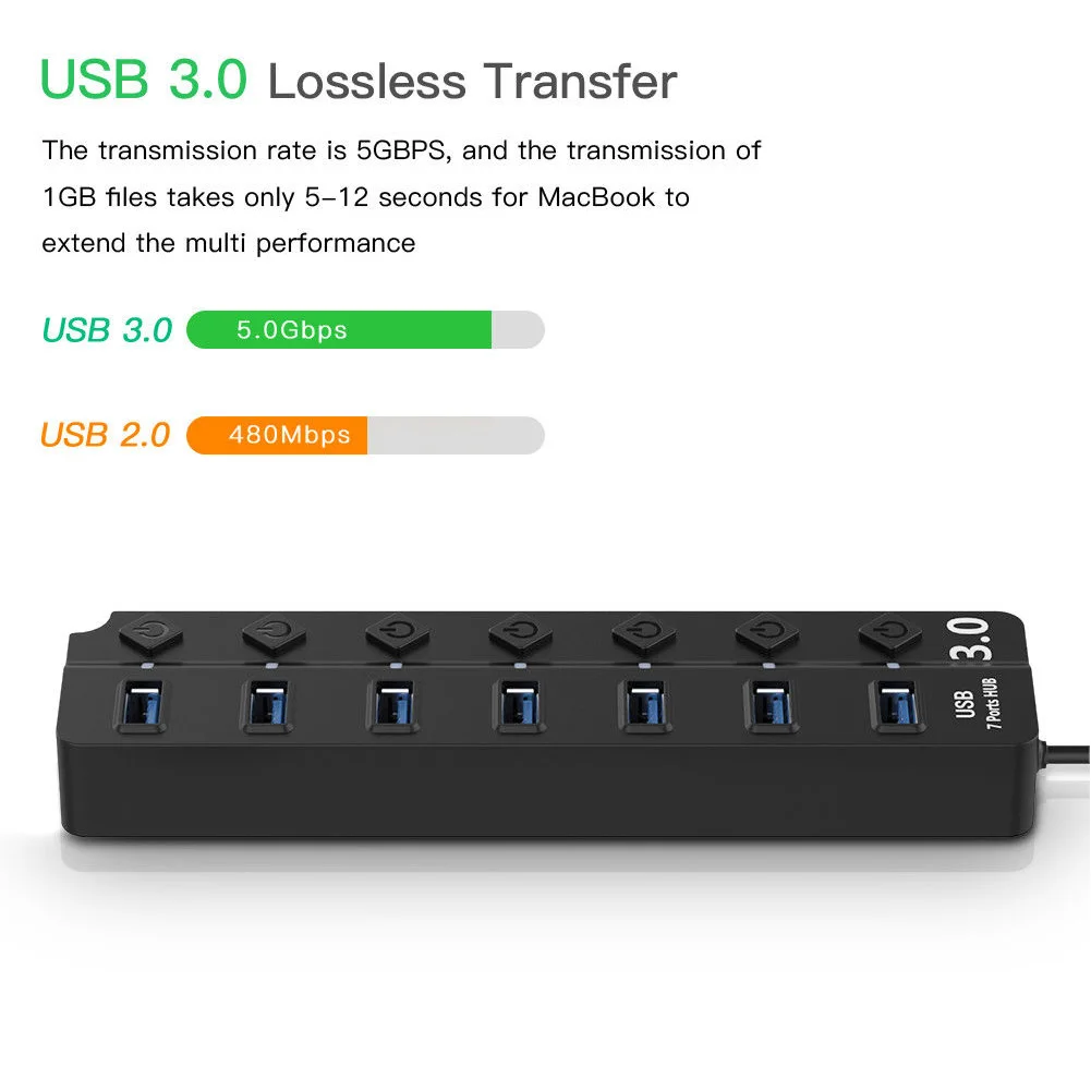 3,0 5 Гбит/с высокоскоростной ПК вкл. Выкл. Переключатель планшет usb-хаб светодиодный светильник портативный адаптер питания передачи данных Ноутбук Универсальный 7 порт
