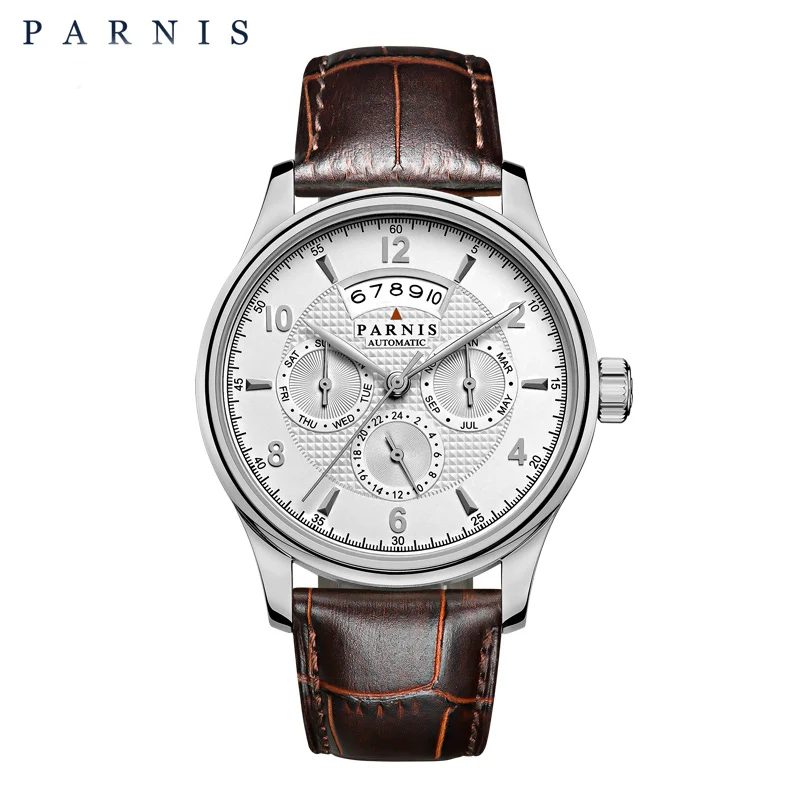 

Parnis 42mm Automatic Watch Moon Phase Power Reserve Watch Men Luxury Brand Top Miyota Mechanical Winder Watch PA6062-A Gift Men