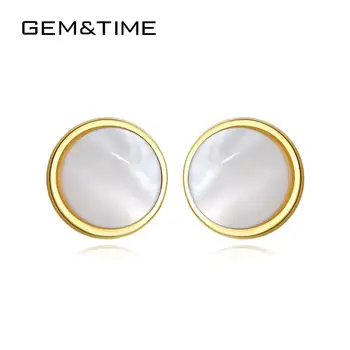 

Gem&Time Korean New Real Sterling Silver 925 Earrings Circular Shell Stud Earrings For Women Fine Jewelry joyas de plata 925