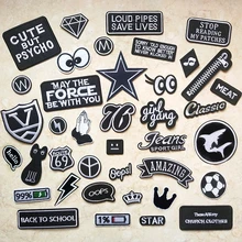 Embroidery Patches T-Shirt Stickers Letters Appliques Iron-On White Stripes Black And