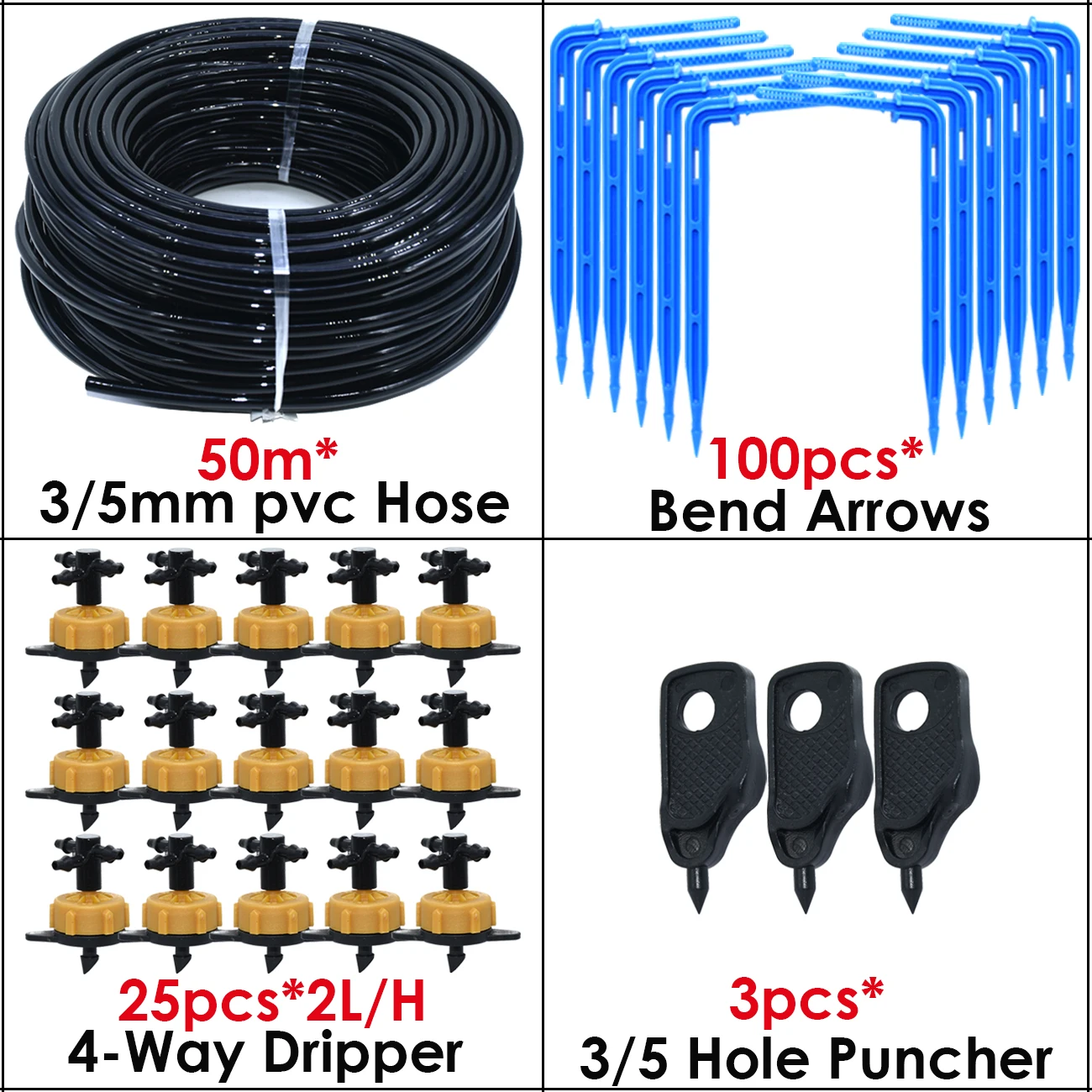 KESLA 5M-100M 2LPH Pressure Compensation Emitter Watering Kits for Agriculture Greenhouse Drop Drip Irrigation System w/ Puncher