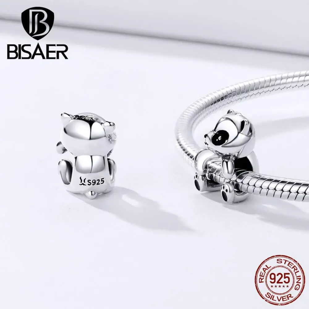 BISAER, 925 пробы, серебряные, животные, шарм, милая панда, бусины, подходят к оригинальному пану, браслет, Аутентичные, сделай сам, ювелирные изделия HSC1175