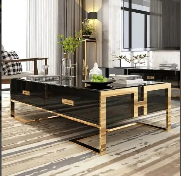 

Simple light luxury post-modern coffee table small apartment living room tea table four drawer tempered glass creative TV cabine