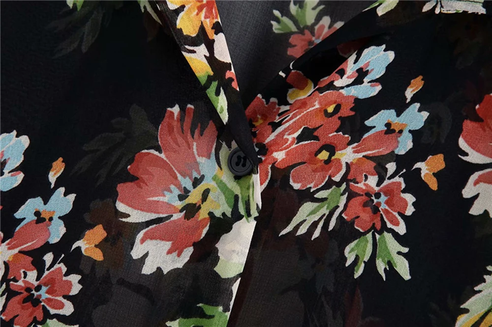 Stylish Chic ZA Printing Fall Dresses for Women A-Line Style Turn-Down Collor Casual Asymmetrical Hem Elegant Dress