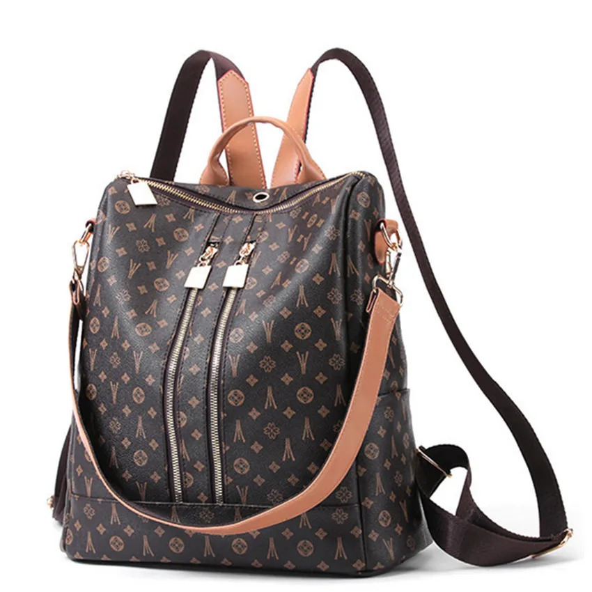 Mochila Vintage de diseño de marca de lujo para mujer, bolsa antirrobo con monograma turístico, bolsas de gran capacidad con estampado de letras