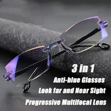 

3in1 Rimless Diamond-cut Reading Glasses Light and Blue Film Full Degree 1.0 1.5 2.0 2.5 3.0 3.5 4.0 Glasses Anti-Blue Glasses