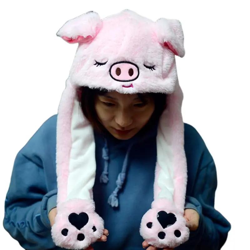 5 Милый кролик олень свинья животное плюшевая шапка Kawaii подушка безопасности движущиеся прыжки уши забавная Танцующая игрушка подарок шапка-ушанка с лапами для взрослых детей - Цвет: 5