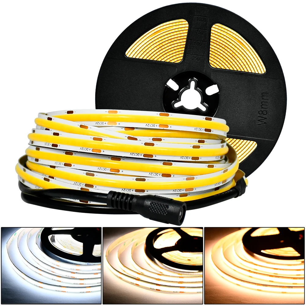de luces flexibles, tira luces COB de alta 480LED/M, para pegar en la pared de la casa, luz blanca cálida para Decoración|Tiras LED| - AliExpress