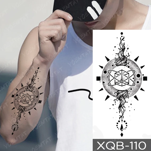 Waterproof Temporary Tattoo Sticker Circular Totem Sun Energy Flash Tattoos Wolf Skull Body Art Arm Fake Sleeve Tatoo Women Men - Temporary Tattoos - AliExpress