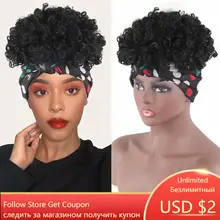 

GNIMEGIL Short Afro Kinky Curly Headband Wig with Bangs for Women Synthetic Hair Soft Natural Hairstyles Afro Wig Headwrap Free