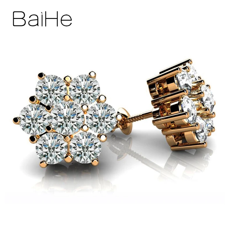 BAIHE Твердые 18 к белое золото всего 0.84ct/1.12ct H/SI круглые натуральные бриллианты женские мужские свадебные бриллиантовые серьги подарок серьги-гвоздики