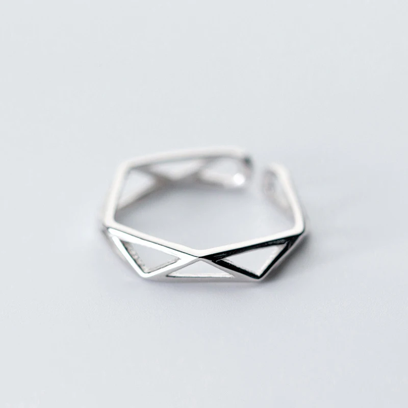 

MloveAcc 100% 925 Solid Real Sterling Silver Hollow Triangle Cocktail Rings for Girl Women Silver Fine Jewelry