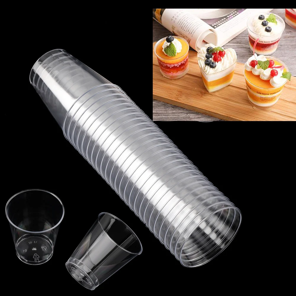 Reusable Transprent Plastic Disposable Dessert Cups Round Pudding Boxes Cupcake Muffin Cup Mould Kitchen Drinks Tools 50/90ml