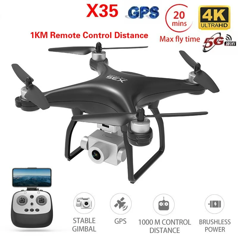 

X35 GPS 5G Helicopters RC Drone Toy Recharge Flycam HD4K Camera Video LED Light Black 2000mAH 3150mAH Intellingent Transfer Toys