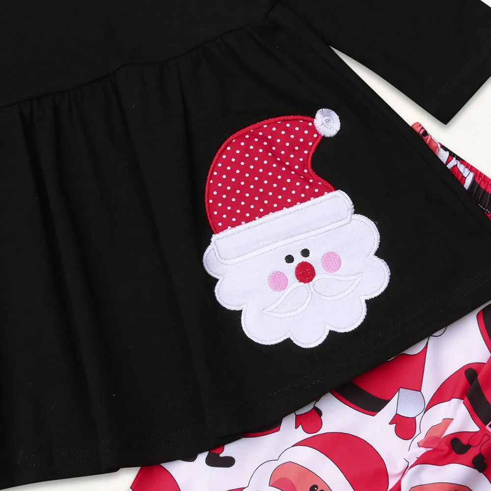Рождественская одежда для малышей; Платье с принтом Санта-Клауса для маленьких девочек+ штаны+ повязка на голову; рождественские наряды; Эксклюзивная теплая одежда для детей
