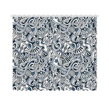 

Popstar Party Shade Curtain,Cartoon Style Hand Drawn Doodles Music Theme Icons Line Art Print for Office,70" W x 98" H