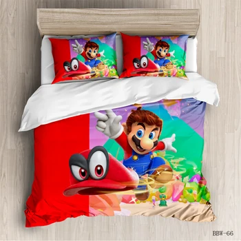 

3D Printed Super Mario Bros Duvet Cover Set Sonic Bedding Set Children Cute Cartoon Character Bed Set Home Textile Supplies