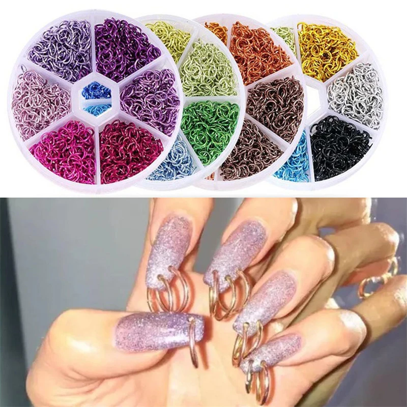 Piercing nail charms Mixed Color Nail Dangle Ring Metal Alloy Nail Jewelry Glitter 3D Nails Rhinestones Nail Art Decoration