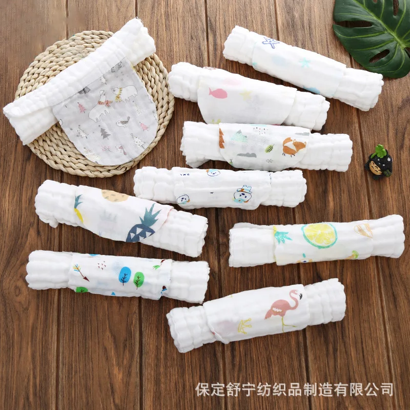  Washed Cotton Baby Sweat-absorbing Towel Seersucker Printed Cartoon Six-layer Breathable Isolation 