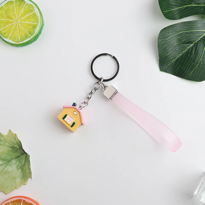 Creative Small House Key Chain Cute Cartoon Keychains Women Bag Car Keyfob Fashion Gift Key Ring Pendant for Couples Lovers - Цвет: Розовый