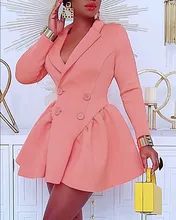 

Women's Buttoned Long Sleeve Ruched Blazer Dress Lady Dresses 2021 NEW