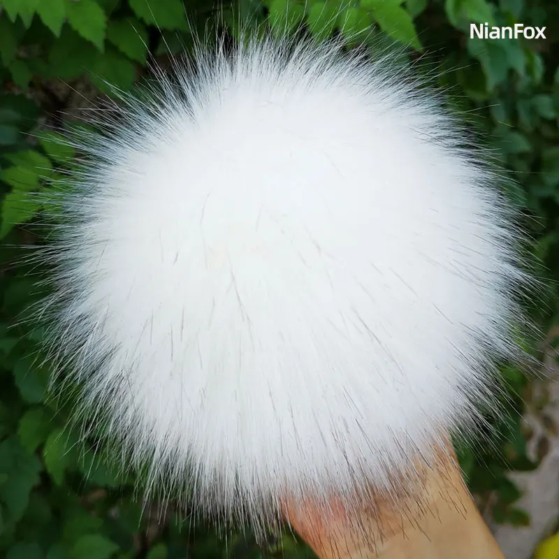 15cm/6in gran imitación de piel de zorro pompones falso mapache pompón bola de cristal con hebillas pompón grande para gorros y bolsos gorras Accesorios