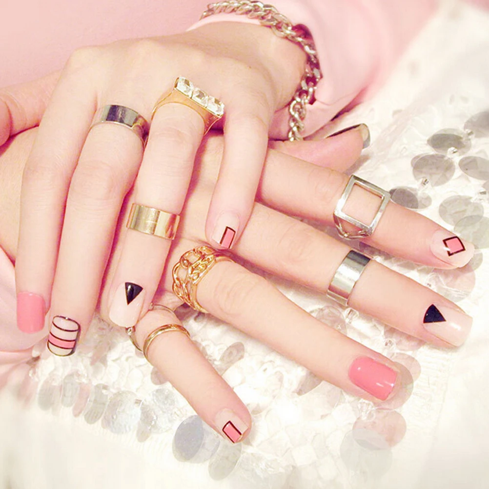 24pcs/set DIY Pink Glitter Fake Nails Beauty Women Fashion Full False Nails With Glue False Nails Art