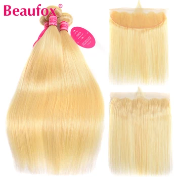 

Beaufox 613 Bundles With Frontal Brazilian Straight Human Hair Bundles With Frontal Closure Remy Blonde Frontal With Bundles