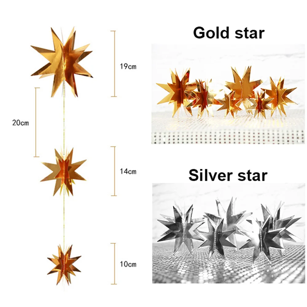 6PCS/String 3D Hollow Snowflake Banner Paper Jam Hanging Ornaments Cardboard Star Charming Home Decoration New Year Supplies