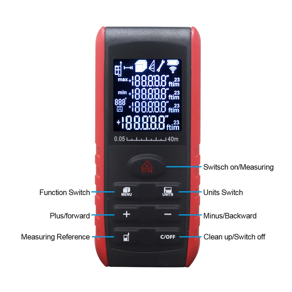 Handheld Laser Rangefinder Digital Laser Distance Meter Area Volume Tester Level Practractor Angle Indication 40m 60m 80m 100m Handheld Laser Rangefinder Digital Laser Distance Meter Area Volume Tester Level Practractor Angle Indication 40m 60m 80m 100m