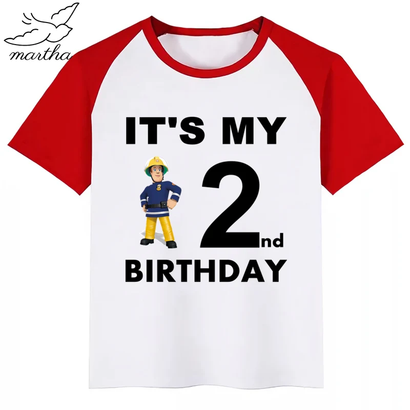Number1-9Cartoon с днем рождения, Пожарный Сэм, детская одежда, футболка для девочек, подарок на день рождения, детская одежда, футболки для мальчиков, футболки для малышей - Цвет: RedB
