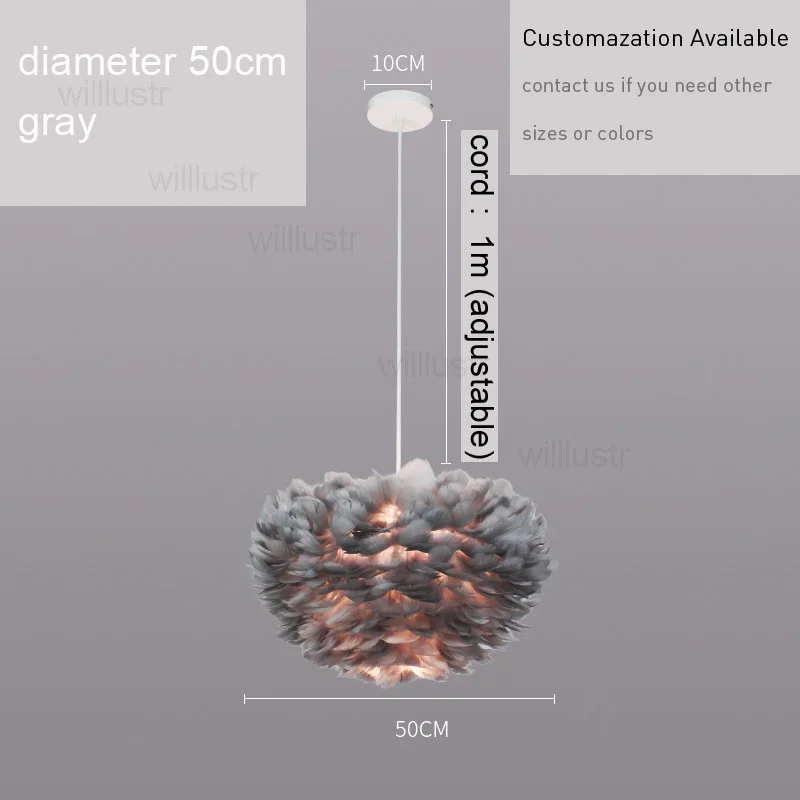 dia50cm gray Современный подвесной светильник с перьями для столовой, бара, кафе, ресторана, отеля, спальни, скандинавского искусства ручной работы, белый, розовый, серый подвесной светильник - Цвет корпуса: dia50cm gray
