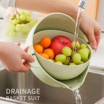 

Kitchen Drain Basket Bowl Rice Washing Colander Baskets Kitchen Strainer Noodles Vegetables Fruit Double Drain Storage Basket