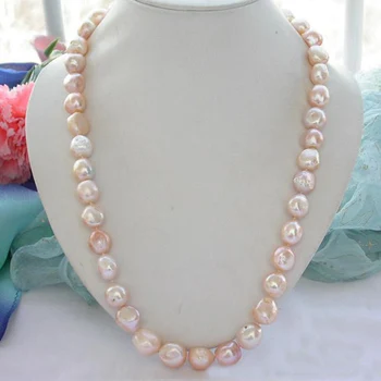 

Unique Pearls jewellery Store 15MM Pink Baroque Freshwater Cultured Pearl Necklace Big Size Pearl Jewelry More Length For Choose