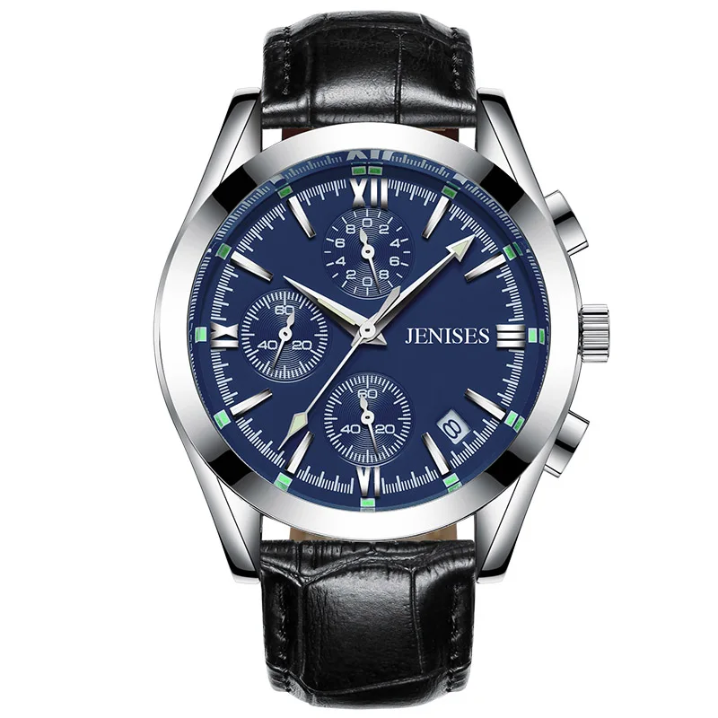 Мужские наручные часы люксовый бренд кварцевые мужские часы модные простые наручные часы мужские стальные водонепроницаемые часы с календарем Мужские часы - Цвет: silver blue leather