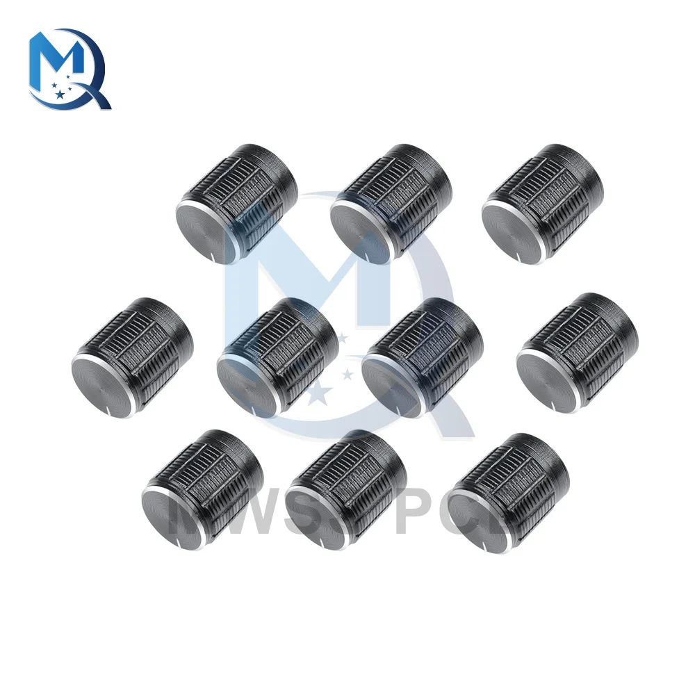 Potentiometer Knobs 10PCS/Lot 6MM Black Metal Volume Control Knobs Switch For Knurled Shaft Insert Potentiometer Knob Diameter 15mm x 16.5mm Height