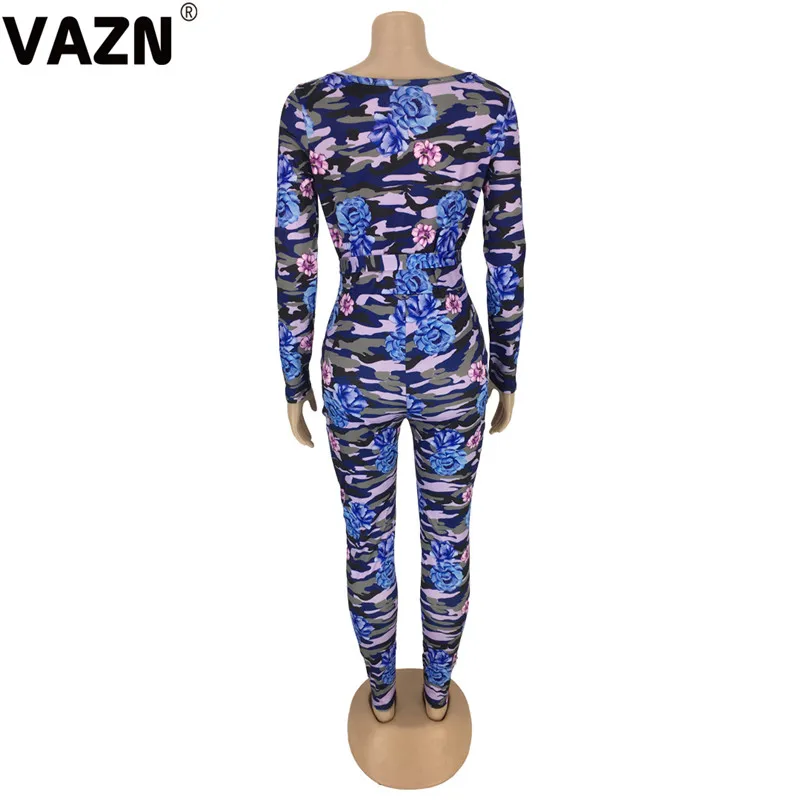VAZN SM9061, новинка, популярные, камуфляжные, сексуальные, свободные, мягкие, модные, полный рукав, женские, эластичные, на шнуровке, длинные, узкие комбинезоны