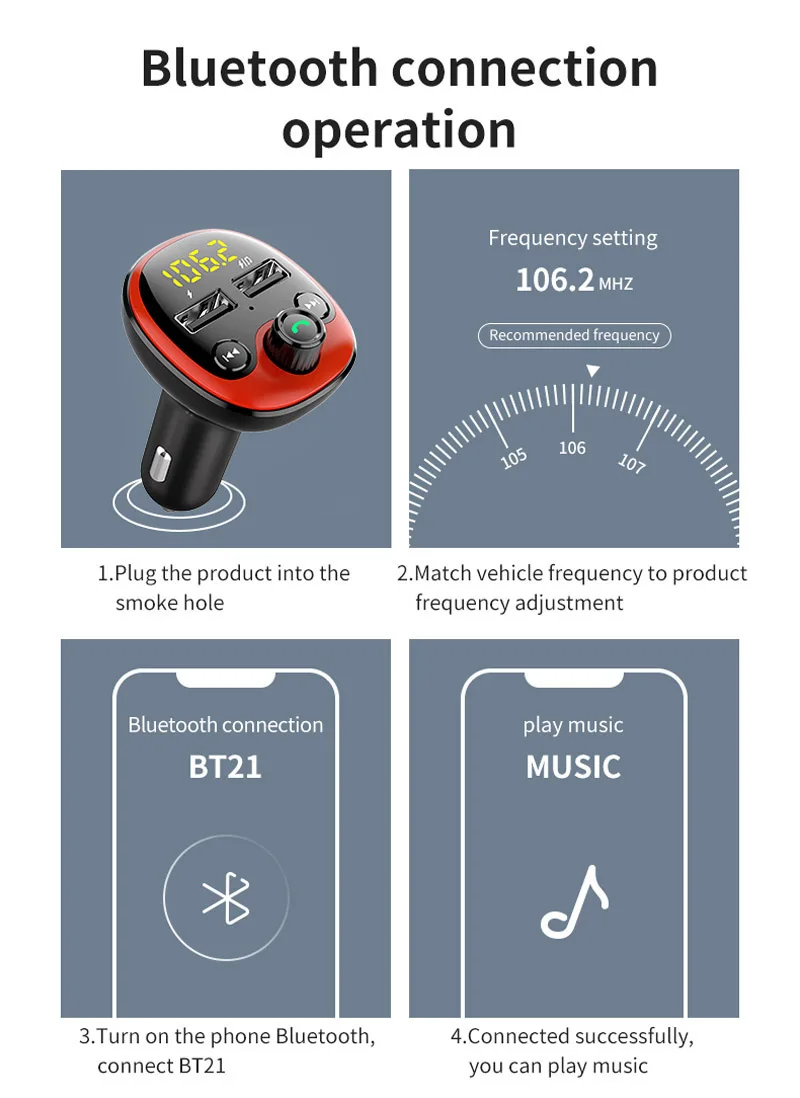 Автомобильный комплект jajabor с Bluetooth Handsfree fm-передатчиком Bluetooth 5,0 Dual USB Автомобильное зарядное устройство Поддержка переключатель папки воспроизведения