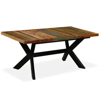

vidaXL Dining Table Solid Reclaimed Wood and Steel Cross 180 cm
