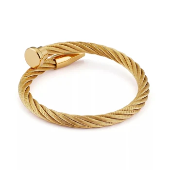 

Gold Colour Women Nail Bangles Elegant Punk Bracelet Luxury Brand Jewelry Stainless Steel Jewelry For Women