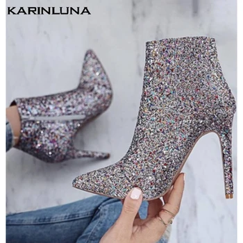 

Brand Fashion 2020 Bling New Fashion 2020 Ankle Women Boots Sexy Party Wedding Thin Heels Pinted Toe Autumn Female Shoes