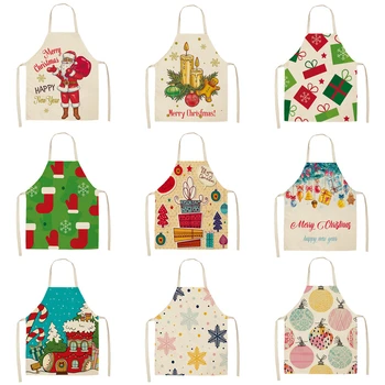 

1Pcs Christmas Gift Tree Printed Cleaning Art Aprons Home Cooking Kitchen Apron Cook Wear Cotton Linen Adult Bibs 53*65cm WQ0041