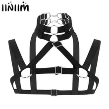 Мужской бандажный топ на бретелях, эластичный мини пояс для мышц груди с металлическими уплотнительными кольцами, Сексуальная Клубная одежда для ролевых игр, сдержанный костюм